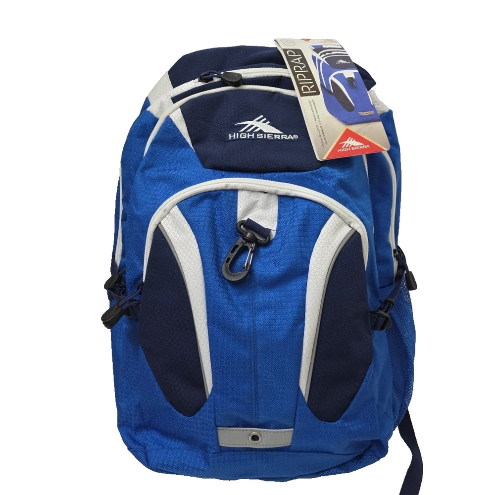 High Sierra Backpack Laptop RipRap Water Repel Everyday Hiking Camping Blue New